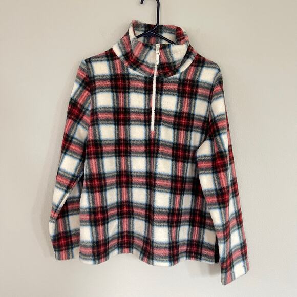 J. Crew Factory Tartan Sherpa Half Zip Pullover (M) - Picture 1 of 7